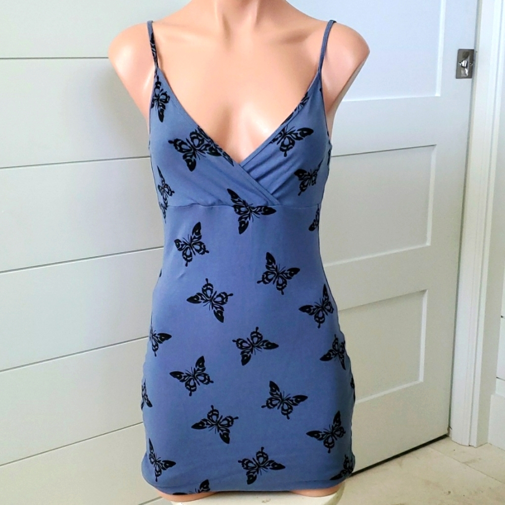WILD FABLE Blue Butterfly sleeveless dress